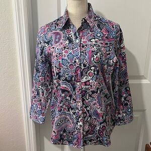 Ralph Lauren Pink and Blue Paisley Button Down Shirt 3/4 Split Sleeve NWOT SZ L